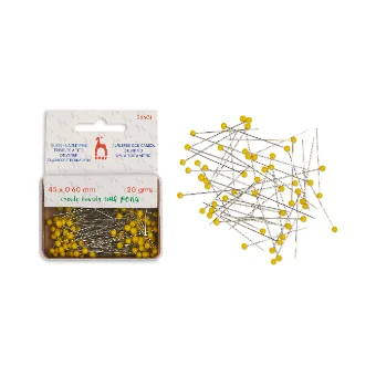 Glass headed pins, yellow — 20 g